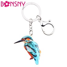 Bonsny Acrylic Kingfisher Bird Key Chains Keychains Ring Fashion Animal Jewelry Gift For Women Girls Handbag Car Charms Pendant 2024 - buy cheap