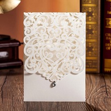 WISHMADE White Gold Laser Cut Wedding Invitations Cards With Rhinestone Vintage Flower Customized CW5001 2024 - buy cheap