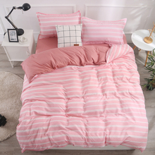 Комплект постельного белья в белую полоску, розовый льняной пододеяльник, покрывало, двуспальная кровать, простыня, постельное белье для взрослых 2024 - купить недорого
