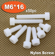 50pc DIN912 M6 x 16 White Plastic Nylon Screw Hexagon Hex Socket Head Cap Screws 2024 - buy cheap