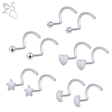 ZS 10 pcs/lot Bent Nose Studs Stainless Steel Piercing Nariz Rings Heart Star Cartilage Piercing Hooks Nose Unisex Accessories 2024 - buy cheap