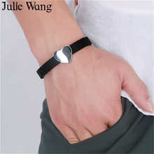 Julie Wang-pulsera de silicona de acero inoxidable para hombre, brazalete de moda Punk con corazón, color negro, regalos Casuales 2024 - compra barato