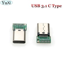 YuXi-conector de datos macho, Conector Micro USB 3,1 C hembra de 24 pines con placa PCB de prueba, 1 Uds. 2024 - compra barato