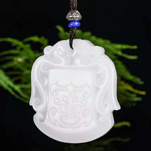 XinJiang-collar con colgante de dragón antiguo para hombre y mujer, amuleto de la suerte, piedra de Jade blanco, envío directo 2024 - compra barato