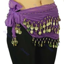 Falda de gasa de la India para danza del vientre, cinturón de monedas de 3 filas, bufanda para envolver disfraz, cadena de monedas doradas, 1 unidad 2024 - compra barato