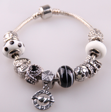 Free shipping black white murano glass beads Metal heart butterfly ball  charm bracelet snake chain bracelets for lady 2024 - buy cheap