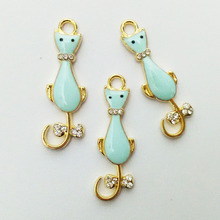 component earrings findings enamel charms rhinestone crystal cartoon cat in tie bowkont necklace brincos gatos  jewelry making 2024 - buy cheap