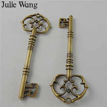 Julie Wang-colgante de aleación de bronce antiguo, accesorio de fabricación de joyería, 2 piezas, creativo, Vintage, con forma de llave grande 2024 - compra barato