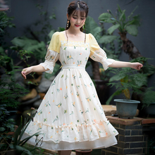 Summer Women's Vintage Sweet Dress Literary Prairie Chic Chiffon Slim Mid-length Lolita Japanese Student Dress 2024 - buy cheap