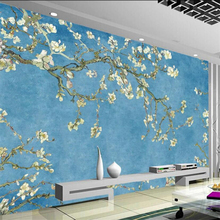 Beibehand-papel de parede 3d com pintura a óleo azul, estilo europeu, flores, peça de fundo para sala de estar, quarto 2024 - compre barato