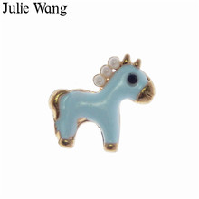 Julie Wang 5PCS Alloy Gold Base Blue Enamel Pearl Little Horse Charm Necklace Pendant Earrings DIY Accessory Jewelry Making 2024 - buy cheap
