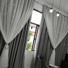 Custom Made Princess Style 2 Layers Curtain for Girl's Bedroom Living Room Hollow Star Curtains Grey Blackout Curtains with Lace 2024 - buy cheap