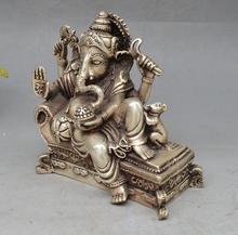 Copper Statue 6" lucky Chinese Tibet Silver 4 Arms Ganesh Elephant Mammon Buddha Mouse Statue 2024 - buy cheap