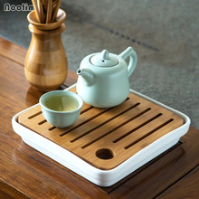 Noolim acessórios de chá retangular de madeira, bandeja de chá de cerâmica conjunto de chá gongfu, bandeja de drenagem 2024 - compre barato