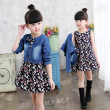 Baby Girls Clothing Spring/Autumn  New Suit Children Sets Fashion Denim Jacket + Floral Dress Two Piece Princess Dress 2024 - buy cheap