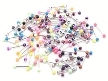 wholesale lots tongue rings mix colors 100pcs body piercing jewelry stainless steel barbell acrylic  6mm ball earring 2024 - buy cheap