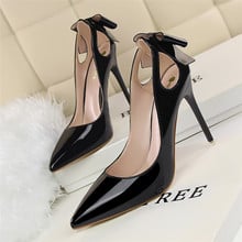 2019 new ultra high heels female sense shallow mouth Patent leather low toe shoes Sexy pointed female shoes fashion stiletto 2024 - buy cheap