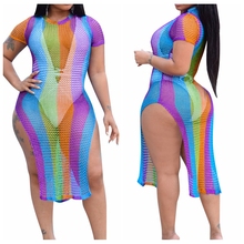 2019 New colorful striped hollow our beach dress sexy women Bikini swimwear bathing suit cover ups kaftan Bathing suit Cover up 2024 - buy cheap