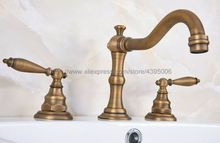 3 Buracos generalizada Duas Alças de Bronze Antigo Torneira Da Pia Da Bacia Banheiro Vessel Sink Toque Mixer Ban075 2024 - compre barato