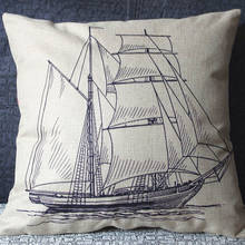 Big discount Sea style Sailing boat Vintage decorative Pillow Almofada Home Linen Cotton Cushions cover 45x45cm Fundas Cojines 2024 - buy cheap
