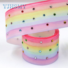 YJHSMY I-181106-179,5yards/lot,38mm Gradient multicolor diamond Ribbons Thermal transfer Printed grosgrain,DIY wrapping material 2024 - buy cheap