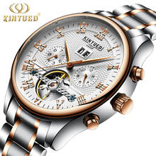 KINYUED Top Brand Mens Mechanical Watches Automatic Stainless Steel Waterproof Skeleton Watch Men Calendar Relojes Hombre 2019 2024 - buy cheap