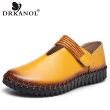 DRKANOL Vintage style Women Flat Shoes Handmade Women Loafers Comfortable Genuine Leather Flats Round Toe Women Casual Shoes 2024 - buy cheap