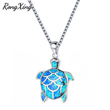 RongXing Color plata azul ópalo de fuego tortuga colgantes collares para mujeres Animal joyería Vintage collar de moda 2024 - compra barato