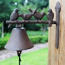 Campana de pared de hierro fundido de cuatro pájaros, campanilla de mano, montada en la pared, estilo rústico Retro, para decoración de jardín y casa 2024 - compra barato