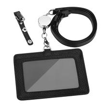 Leather Wallet Work Office ID Card Credit Card Badge Holder + Lanyard + Slots Bank Card Holders ID Badge Holders Accessories 2024 - buy cheap