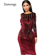 Ziamonga Luxury Runway Design Women Dress 2019 New Arrival Long Sleeve Rhinestone Rivet Bodycon Bandage Dress Women Black Dress 2024 - buy cheap