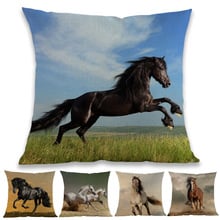 Black And White Bay Horses Arabian Palomino Galloping Horse Breeds Linen Pillow Case Home Room Sofa Decorative Cushion Covers 2024 - compre barato