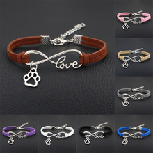 Arrival Small Dog Paw Prints Charms Bracelet Antique Silver Color Infinity Love Leather Bracelets For Women 2024 - buy cheap