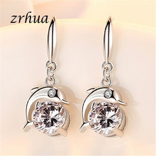 ZRHUA-pendientes de plata esterlina 925 con forma de delfín para mujer, joyería con piedra de circonita cúbica, regalo de Navidad 2024 - compra barato