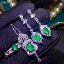 Natural green emerald gem 925 sterling silver ring earrings Pendant natural gemstone Jewelry Set Retro square girl birthday gift 2024 - buy cheap