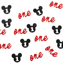 customize number Mouse Confetti,Kids first Birthday party, Mouse head table decor,one confetti, red and black party decor 2024 - buy cheap