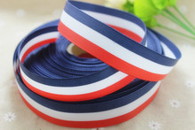 wholesale 50 yards/lot High quality 1" 25mm double face red navy blue and white striped printed grosgrain ribbon 2024 - buy cheap