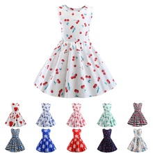 VOGUEON Girls Summer Dress Children Sleeveless Floral Casual Dress Kids Holiday Party Vintage Swing Flared Sundress for 2-8T 2024 - buy cheap