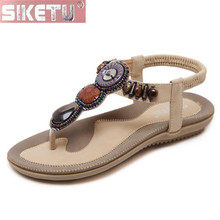 SIKETU shoes woman flat sandals PU Bohemia Elastic band flip flops flat summer women shoes Pink black apricot red 2024 - buy cheap