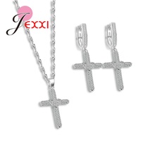 Plata de Ley 925 conjunto de joyas de plata de lujo forma de cruz juegos de joyas para mujer plata pendientes/colgante/conjuntos de collar 2024 - compra barato