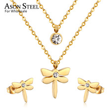 ASONSTEEL Top 316L Stainless Steel Dragonfly Necklace Pendant Bridal Wedding Jewelry Set for Women 2019 Small Stud Earring Sets 2024 - buy cheap