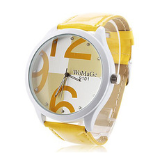 WoMaGe Watches Fashion Women Watches Student Watch Big Number Dial Quartz Watch Leather Watch Yellow montres femme horloge dames 2024 - купить недорого