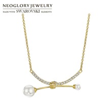 Neoglory Zircon & Simulated Pearl Pendant Necklace Trendy Geometric Design Gold Color For Party Lady Sale Classic 2024 - buy cheap