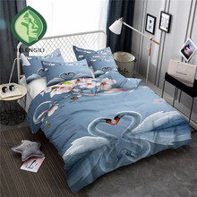 HELENGILI 3D Bedding Set Swan Print Duvet cover set lifelike bedclothes with pillowcase bed set home Textiles #HTE-06 2024 - buy cheap