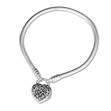 Moments Regal Heart Padlock Clasp Snake Chain Bracelet Argent 925 Sterling Silver Bracelets for Women DIY Jewelry accesorios 2024 - buy cheap