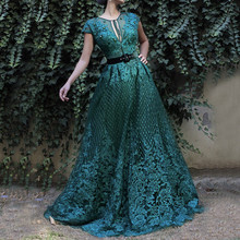 Green Dubai Sleeveless Handmade Flowers Prom Dresses 2020 Diamond Luxury Beach Prom Gowns Serene Hill BLA60759 2024 - buy cheap