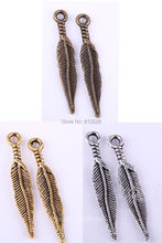 OMH wholesale 40Pcs Golden/Bronze Long thin Leaf Pendant for Craft 2024 - buy cheap