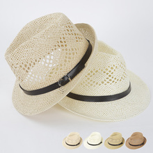 Уличная соломенная шляпа для мужчин, летние пляжные шляпы флоппи, West Cowboy, солнцезащитная Кепка с солнцезащитным козырьком, Модные Повседневные шапки с козырьком H125 2024 - купить недорого