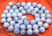 Big 7.5-8.5mm Round Blue Natural High quality stone 18" necklace &10mm Stering Silver S925 clasp-nec5673 2024 - buy cheap