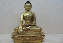 Быстрая доставка USPS в США S3096, тибетский буддизм, 100% чистая медная бронза, золото 24K статуя Будды Шакьямуни 2024 - купить недорого